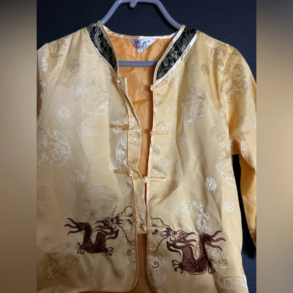 Yellow Embroidered Jacket with Dragon Design 14